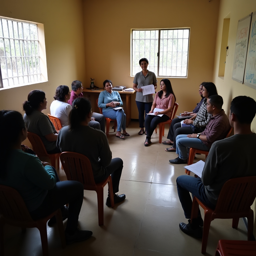Group financial education workshop for community members in Colombia