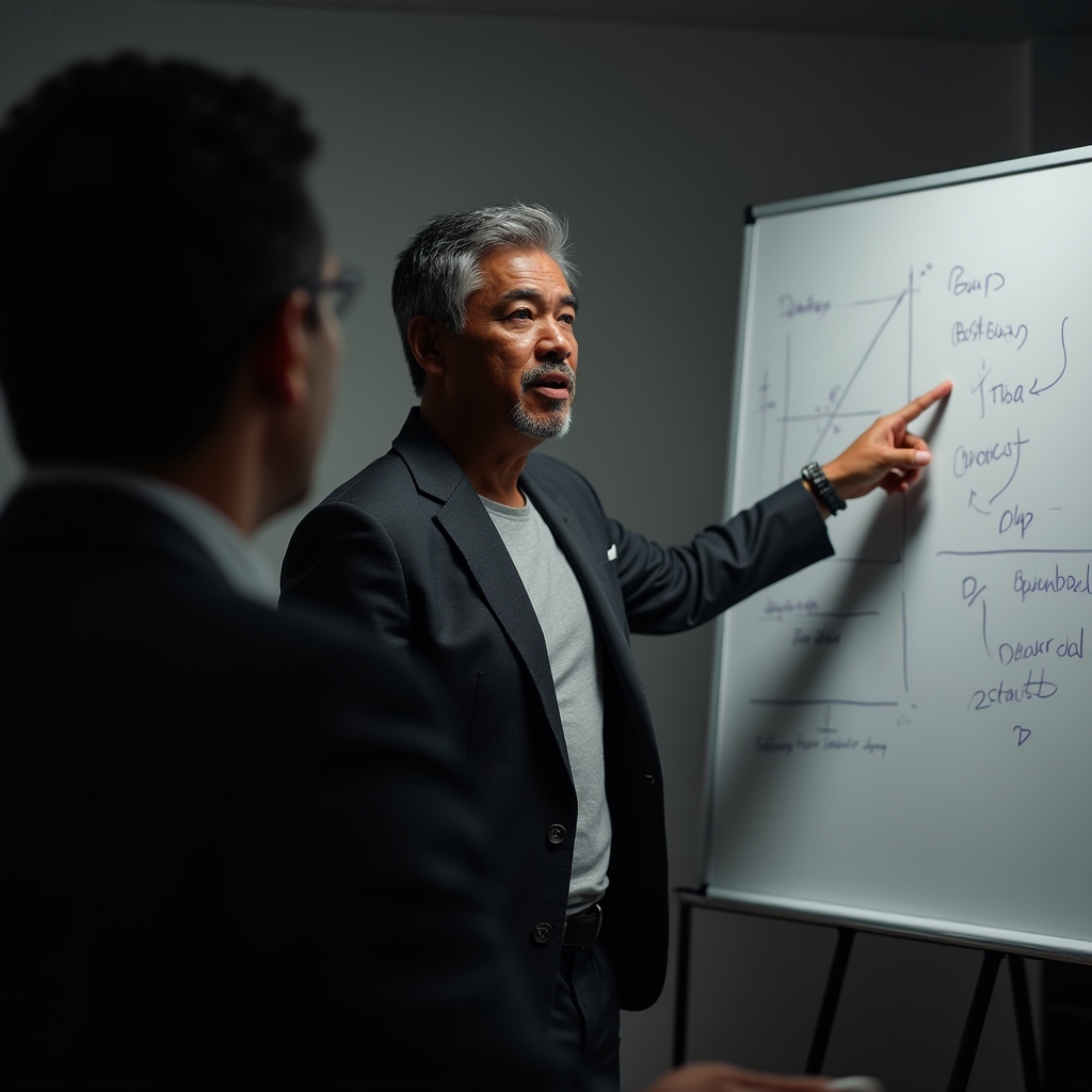 Educator explaining financial concepts in a clear, structured way to a student