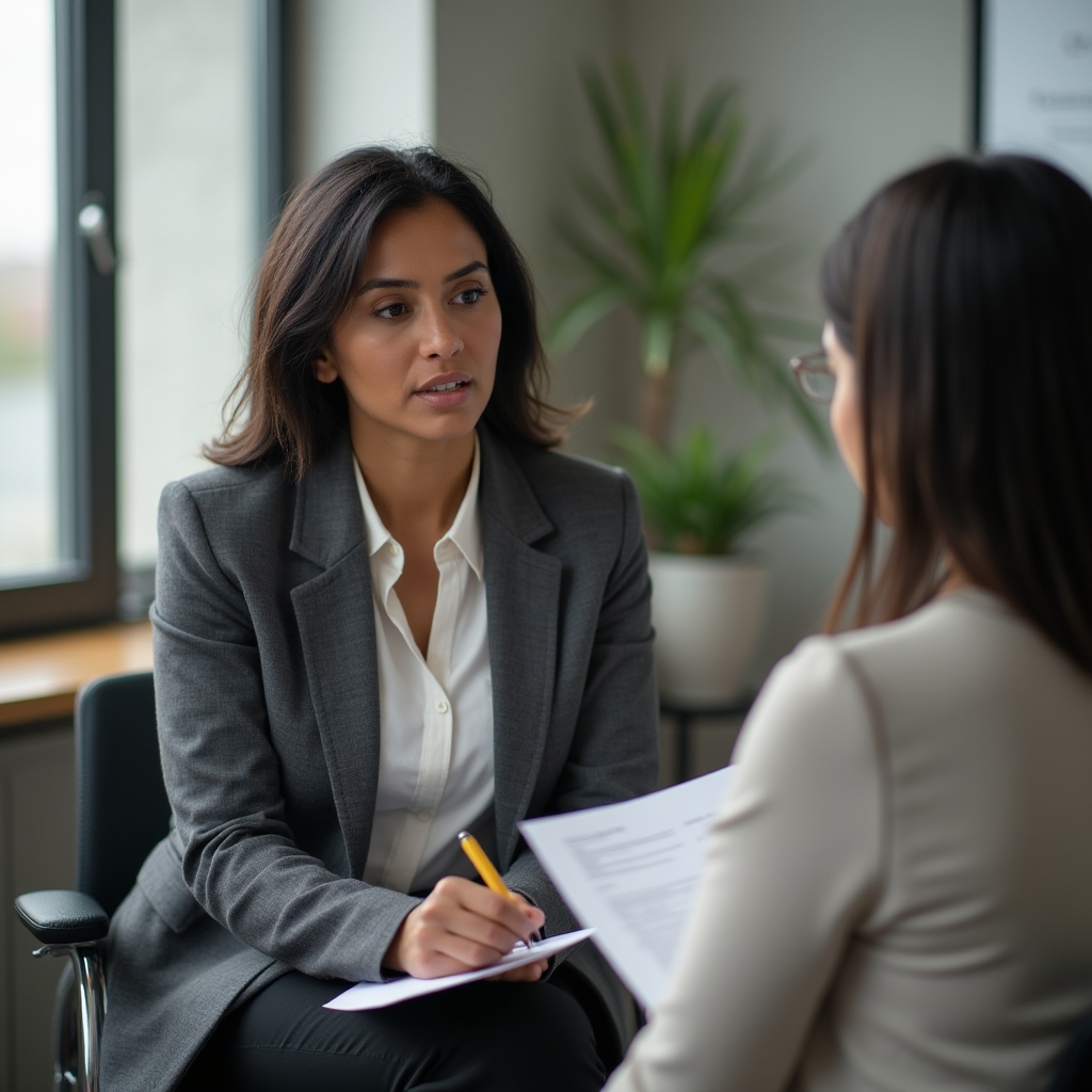 One-on-one educational consultation session in a professional office setting
